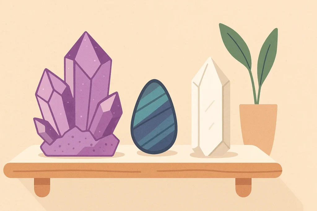 Kombination aus Amethyst, Bergkristall und Labradorit für Inspiration