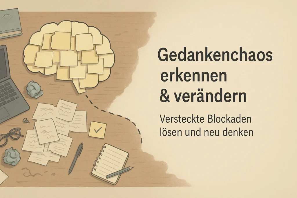 Überladener Schreibtisch symbolisiert Gedankenchaos & fehlende Kreativität