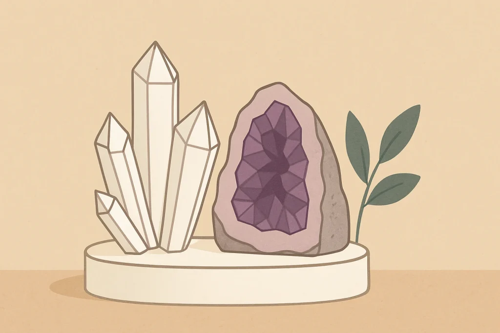 Einzelner großer Bergkristall oder Amethyst-Geode im Minimalismus