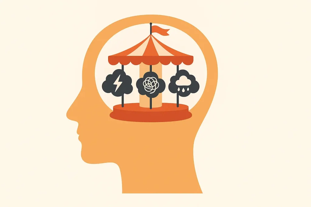 Thought carousel as an image for overactive DMN and rumination