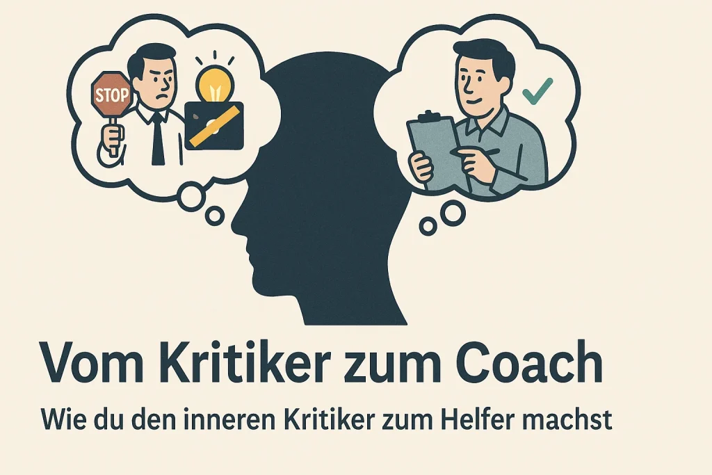 Karikatur eines kleinen Kritikers im Kopf, der Ideen blockiert