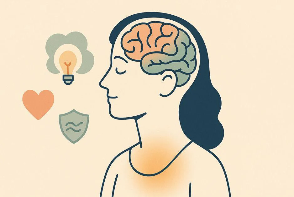 Gehirnscans zeigen Aktivität in Regionen für Emotionen und Kreativität, hervorgehoben durch Meditationseffekte.