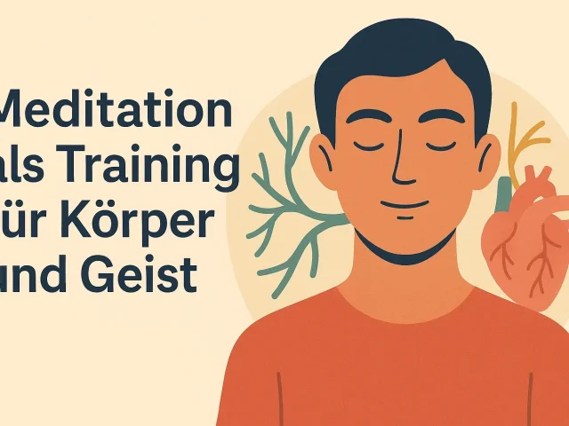 Entspannter Mensch schließt die Augen, Illustration von Herz & Blutbahnen im Hintergrund