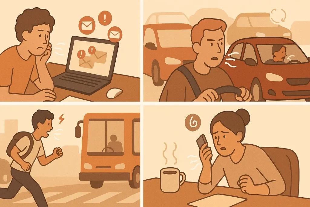 Typische Alltagsmomente mit unbewusst schnellem Atemmuster