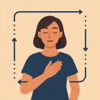 Visualisierung der Box-Atmung mit einem viereckigen Atemzyklus 4-4-4-4 und einem ruhigen Menschen beim Atmen.