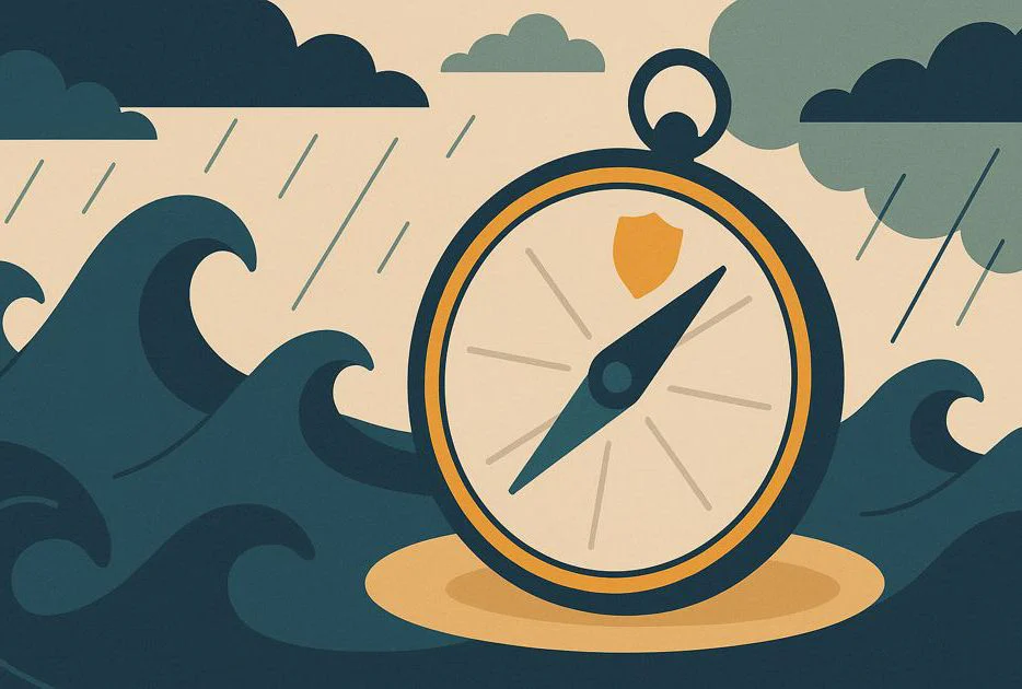 Ein Kompass, dessen Nadel auf