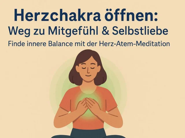 Woman meditating with hands on chest, surrounded by green light, symbolizing open heart chakra and compassion