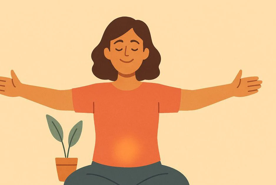 Person feels open and connected, symbolized by a smiling face and open arms