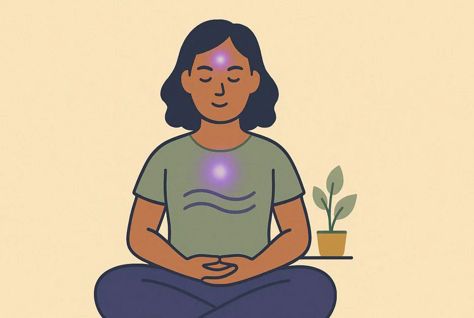 Person praktiziert Breath Awareness, fokussiert auf den Punkt zwischen den Augenbrauen