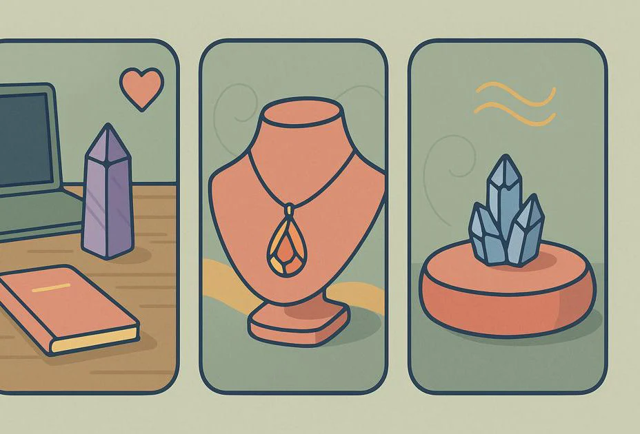 Crystal placed on a desk, as decoration and in meditation