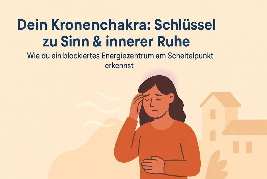 Person fühlt sich gestresst und leer, sucht nach tieferem Sinn und Verbindung, symbolisiert blockiertes Kronenchakra