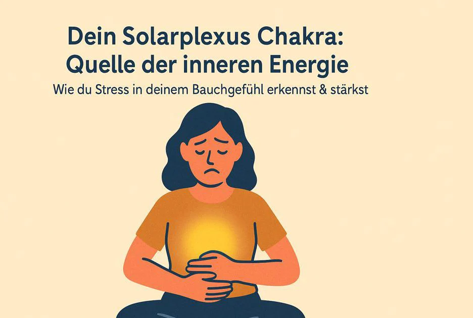 Person spürt Stress und Energielosigkeit, sucht nach innerer Balance im Solarplexus-Bereich