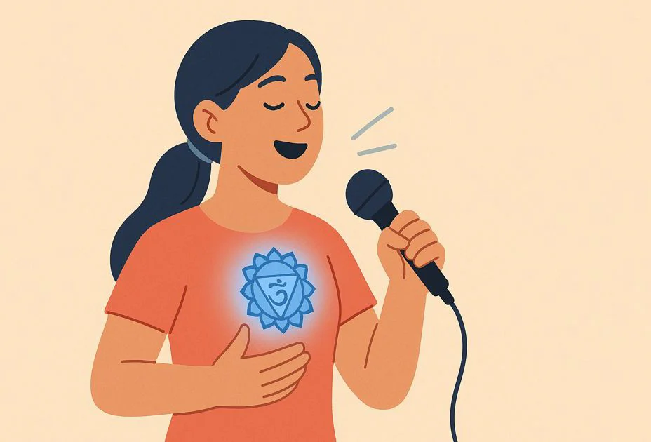 Person speaks confidently into a microphone, radiates authenticity, symbolises free speech