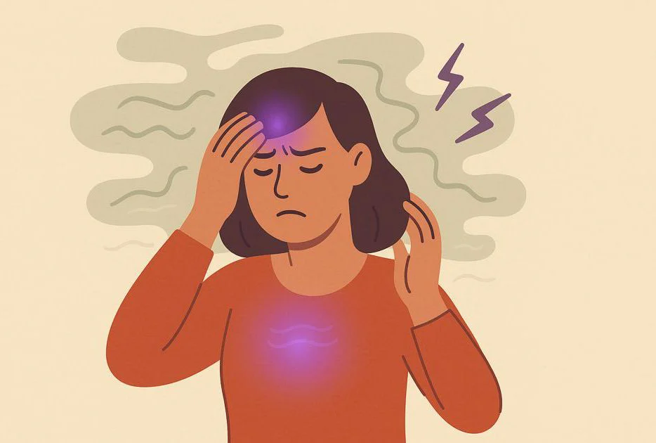 Person mit angespanntem Stirnbereich, symbolisiert mentale Blockaden und Grübeleien