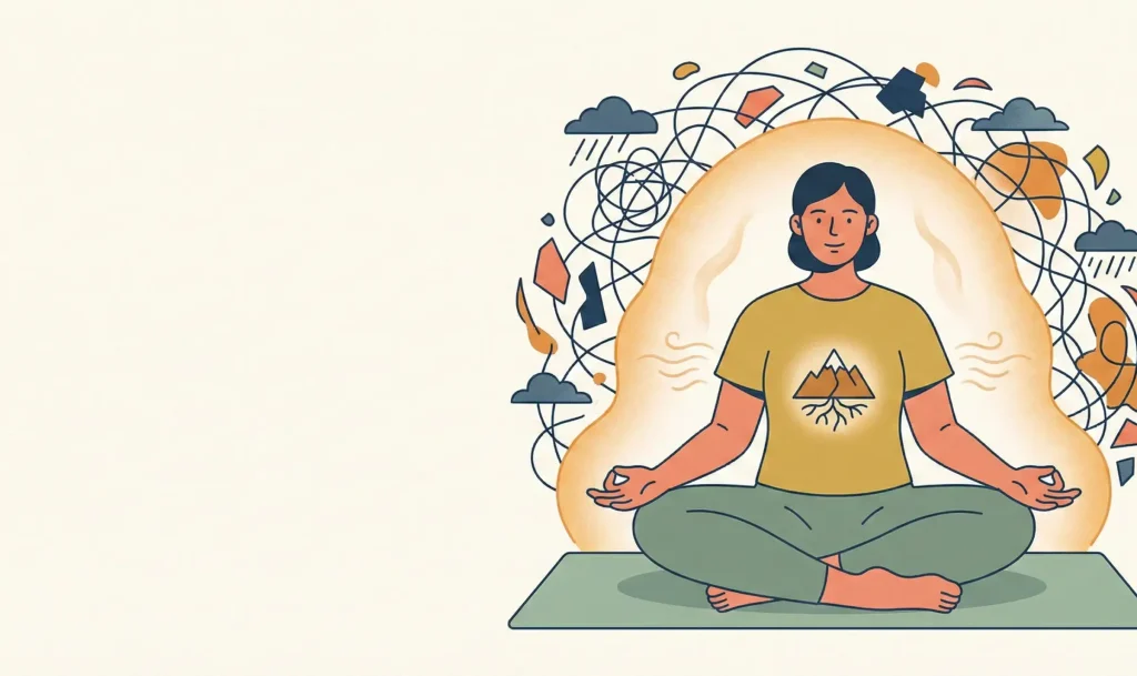 Person wirkt ruhig und gesammelt, Symbol für innere Stabilität trotz äußeren Chaos.