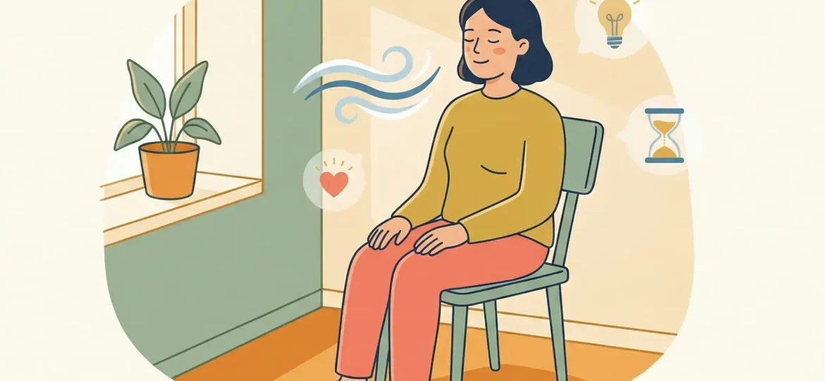 Person macht eine kurze, alltagstaugliche Meditation im Sitzen.