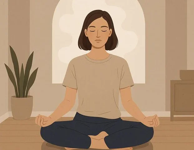 Person sitzt ruhig auf einem Meditationskissen und schafft mentalen Freiraum.