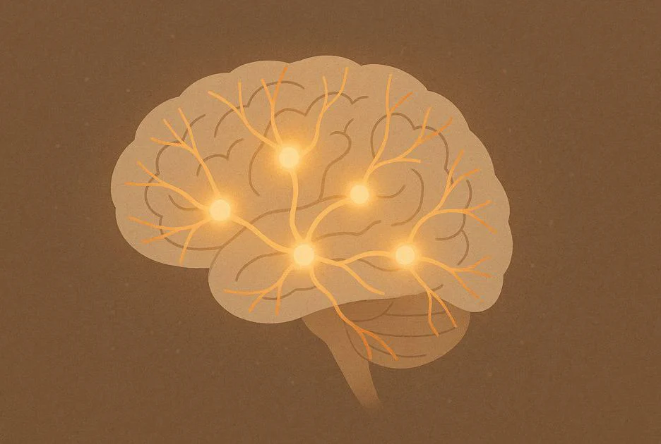 Abstrakte Gehirnvisualisierung mit leuchtenden neuronalen Verbindungen.