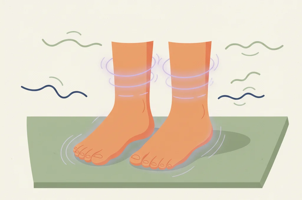 Detailaufnahme von Füßen auf einer Matte, Fokus auf die Body-Scan-Übung.