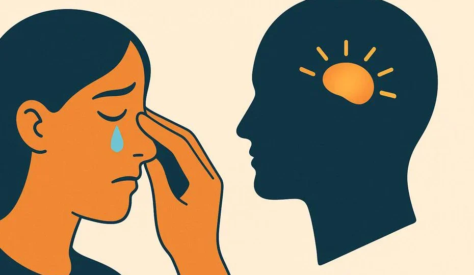 Nahaufnahme einer Hand, die eine Träne abwischt, symbolisiert den Umgang mit Emotionen.