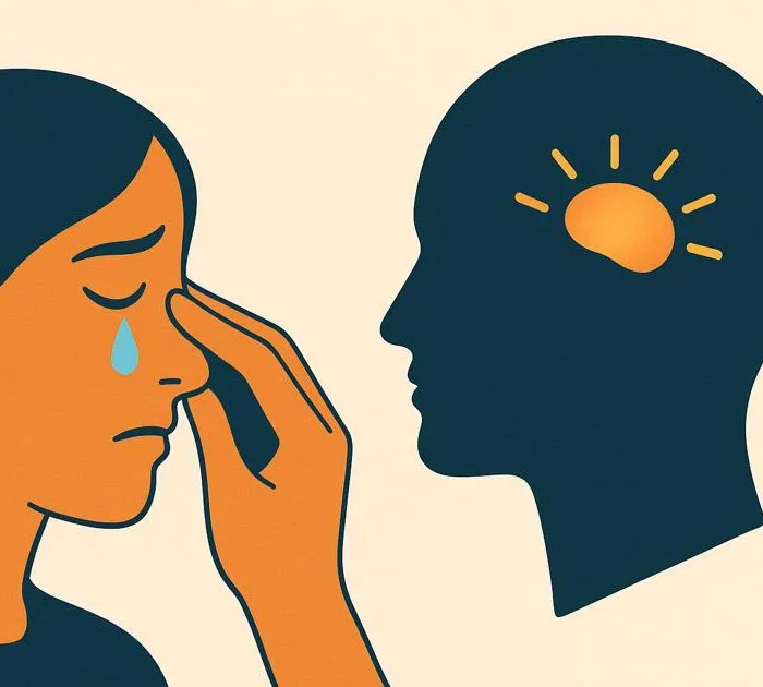 Nahaufnahme einer Hand, die eine Träne abwischt, symbolisiert den Umgang mit Emotionen.