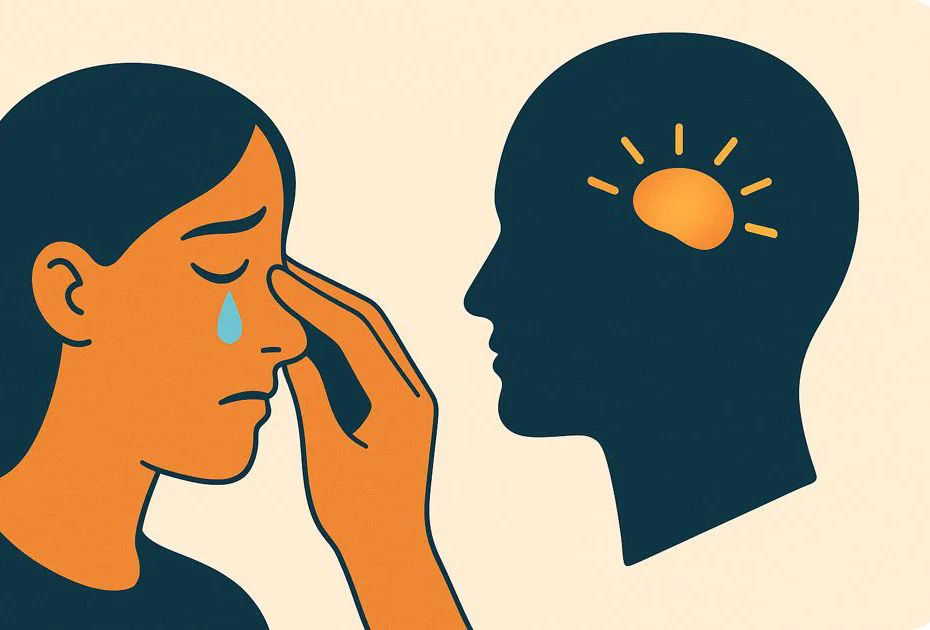 Nahaufnahme einer Hand, die eine Träne abwischt, symbolisiert den Umgang mit Emotionen.