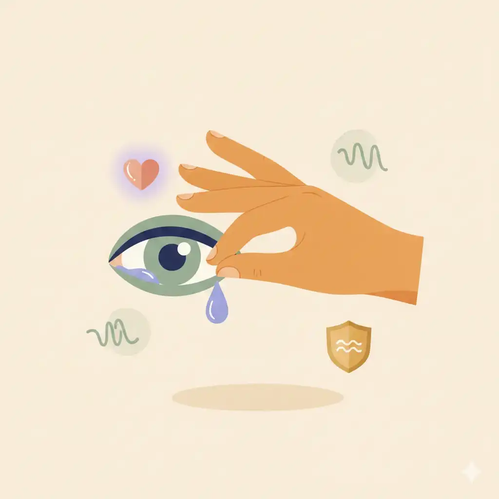 Nahaufnahme einer Hand, die eine Träne abwischt, symbolisiert den Umgang mit Emotionen.