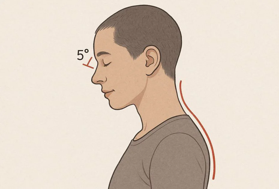 Nahaufnahme einer Person mit leicht geneigtem Kopf, die Zungenspitze entspannt am Gaumen.