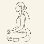 Person korrigiert Meditationshaltung auf Rundkissen, Fokus auf Becken- und Kopfneigung zur Vagusnerv-Stimulation.