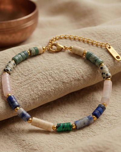 Edelstein Armband 14k Gold, bunte Naturstein Perlen, Chakra Schmuck minimalistisch, Boho Geschenk für Frauen, Yoga & Achtsamkeit