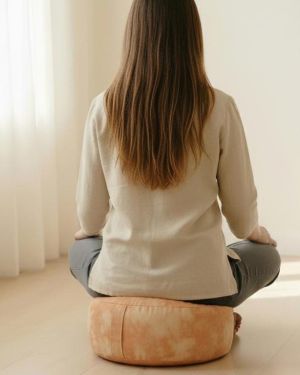 Meditationskissen Orange – Sakralchakra Yoga Sitzkissen aus Baumwolle – Rundes Zafu mit Dinkelspelz, waschbar & vegan –