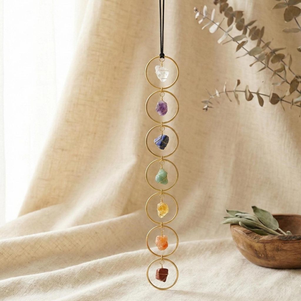 7-Chakra Talisman Anhänger an verstellbarem Band, ca. 45 cm Länge.