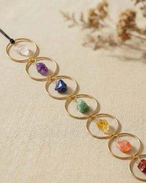 7 Chakra Talisman Anhänger aus Edelsteinen: Amethyst, Bergkristall, Lapislazuli, Tigerauge, Jaspis für Balance, Meditati