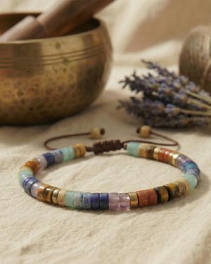 Chakra Armband mit echten Naturstein Perlen in Regenbogenfarben, verstellbar, minimalistisch, Achtsamkeit Schmuck für Yo