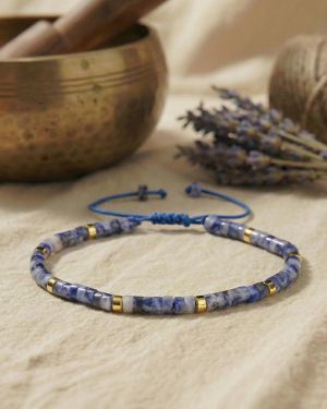 Kyanit Armband Blau, Naturstein Flachperlen, Drittes Auge Chakra, Minimalistisch, Verstellbar, Achtsamkeit Schmuck für Y