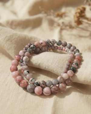 Rosa Zebra Jaspis Armband Naturstein, Herzchakra Schmuck, Yoga Accessoire, Achtsamkeit Geschenk, Boho