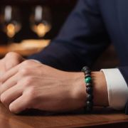Stillleben mit Malachit-Armband, einer kleinen Pflanze und einem Meditationskissen.