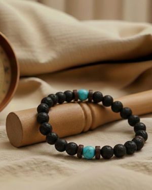 Lava Armband mit Türkis, Naturstein Perlen schwarz blau, Erdung Schmuck Geschenk für Männer & Frauen