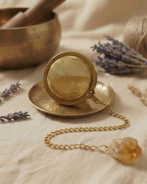 Citrin Tee Ei Edelstahl Gold, Teesieb mit Naturstein Kristall, Geschenk für Lebensfreude & Fülle, Yoga Zubehör, Spiritue