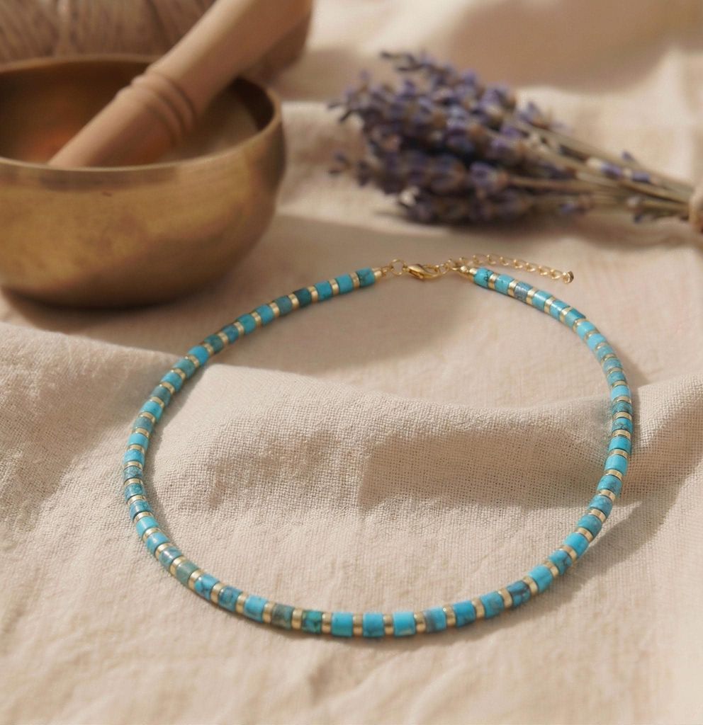 Jaspis Kette mit echten Natursteinen für Chakrenarbeit und Yoga. Natürlich Meditative Kette aus Flachperlen.