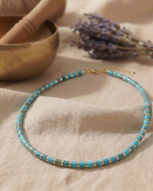 Chakra Kette mit echten Naturstein Perlen in Türkis, verstellbar, minimalistisch, Achtsamkeit Schmuck für Yoga & Meditat