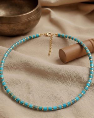 Chakra Kette mit echten Naturstein Perlen in Türkis, verstellbar, minimalistisch, Achtsamkeit Schmuck für Yoga & Meditat