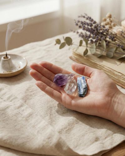 Wassersteine "Spirituelle Verbindung" – Meditation, Amethyst, Bergkristall, Kyanit für Klarheit, Balance, Energie, Drittes Auge & Stille