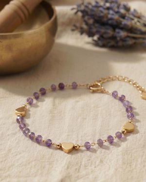 Amethyst Armband Gold 14k Naturstein Chakra Schmuck zierlich Geschenk für Frauen verstellbar