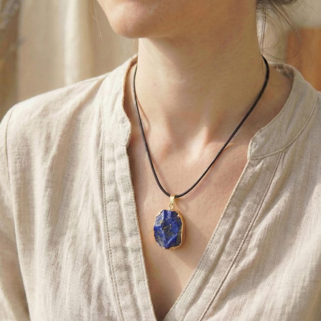 Lapislazuli Kette Edelstein Anhänger blau, minimalistischer Yoga Schmuck, Geschenk für Frauen Achtsamkeit