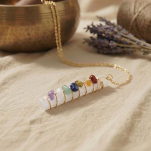 Chakra Selenit Kette Anhänger mit Natursteinen, spirituelle Deko, Meditation & Yoga Geschenk