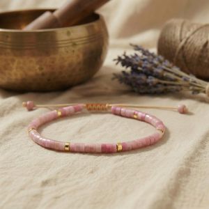 Rhodonit Armband Perlen Naturstein Rosa Herzchakra Schmuck verstellbar Geschenk Damen