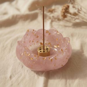 Rosenquarz Lotus Schale Räucherstäbchen Halter, Edelstein Deko für Meditation und Yoga Geschenk